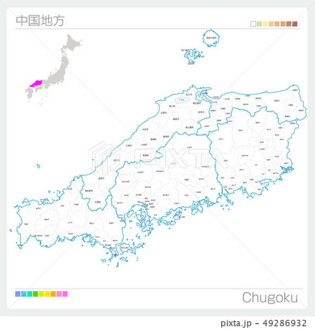 中国地方の地図 Chugoku 白地図風 のイラスト素材
