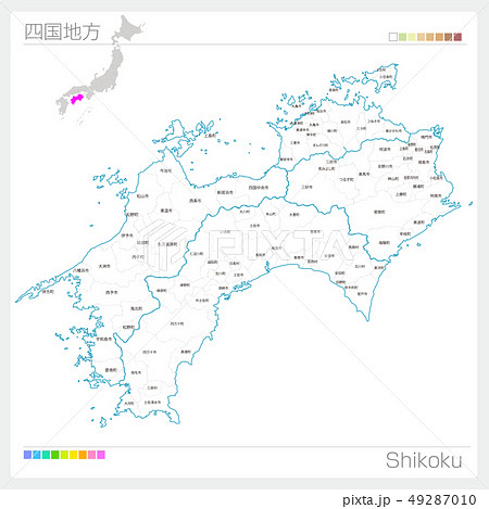 四国地方の地図 Shikoku 白地図風 のイラスト素材