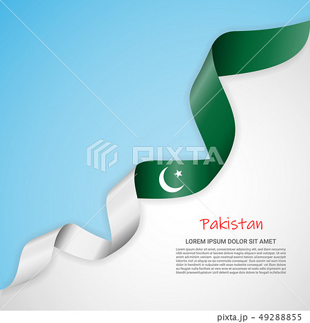 Vector banner in white and blue colors and waving ribbon with flag of Pakistan. Template for poster 49288855