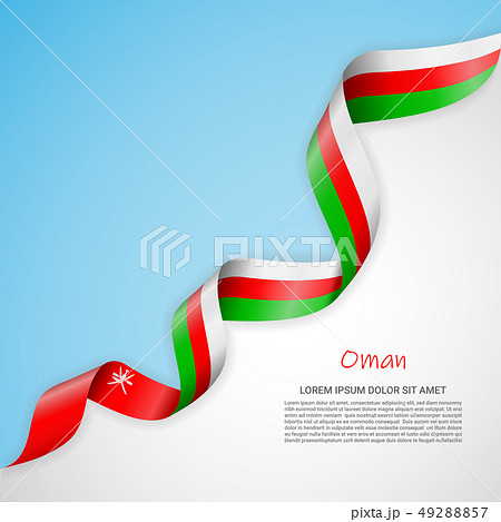 Vector banner in white and blue colors and waving ribbon with flag of Oman. Template for poster 49288857