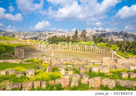 Oval Forum and Cardo Maximus at Jerash, Jordan 49288859