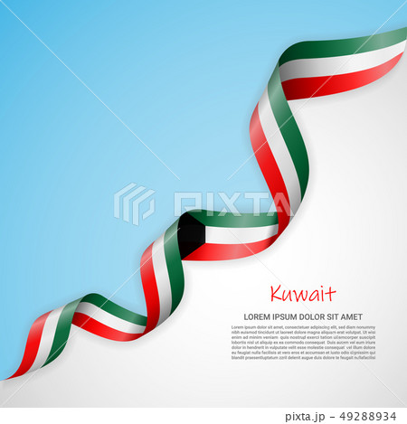Vector banner in white and blue colors and waving ribbon with flag of Kuwait. Template for poster 49288934