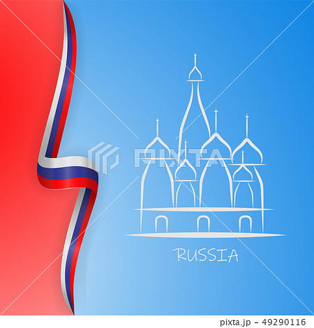 Illustration inscription Russia Moscow Kremlin and St. Basils Cathedral on background with the flag Illustration inscription Russia Moscow Kremlin and St. Basils Cathedral on background with the flag 49290116