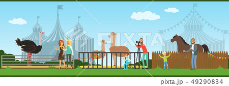 People visiting zoo and watching animals at excursion vector Illustration in flat style People visiting zoo and watching animals at excursion vector Illustration in flat style 49290834