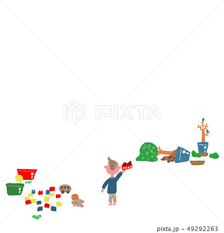 おもちゃを散らかす子供のイラスト素材 おもちゃを散らかす子供のイラスト素材
