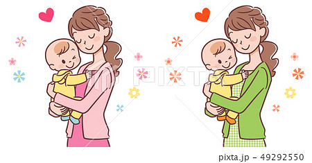 赤ちゃんとママ 輪郭線あり のイラスト素材