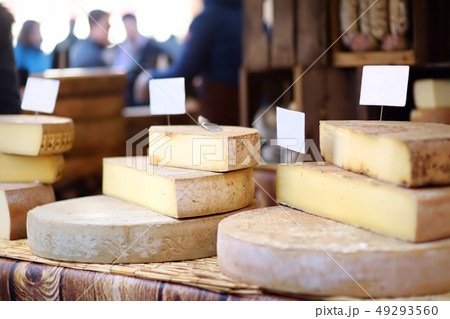 Variety of organic cheeses farmer market 49293560