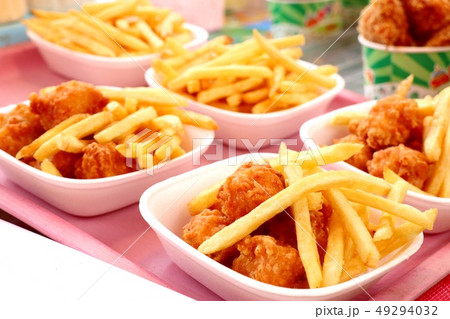 French fries and fried nuggets in market 49294032