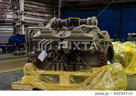Large diesel engine with a huge turbine  49294514