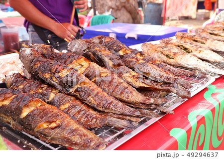 grilled fish at street food 49294637