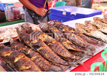 grilled fish at street food 49294638