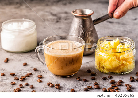 Coffee blended with ghee butter and MCT coconut 49295665