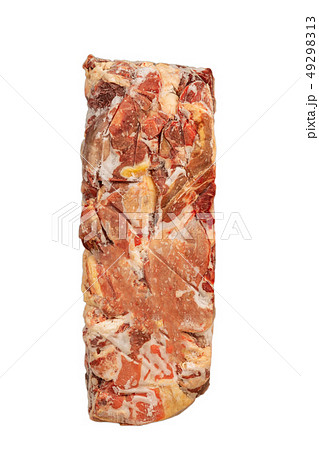 Frozen block of beef on a white background. Frozen block of beef on a white background. 49298313