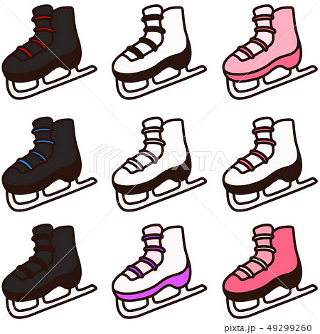 シンプルで可愛いカラフルなアイススケートシューズのイラストセット