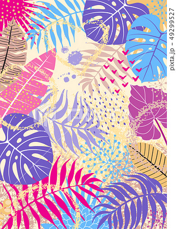 Floral Background with Tropical Leaves and 49299527