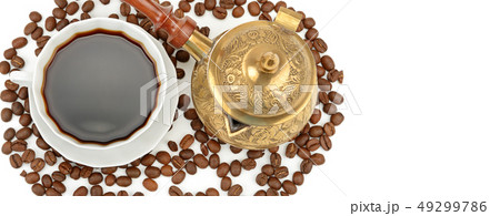 Coffee pot and cup of coffee isolated on white Coffee pot and cup of coffee isolated on white 49299786