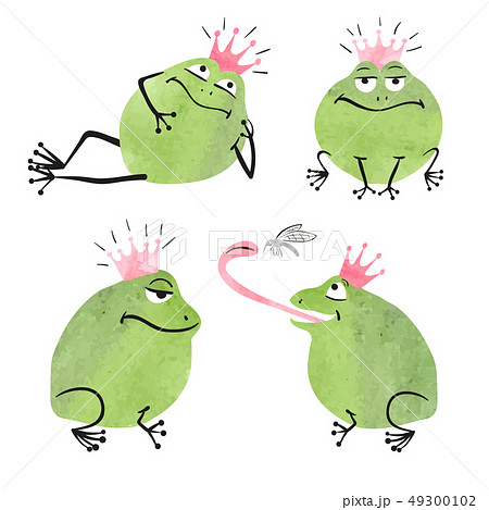 Set of cute watercolor prince frogs Set of cute watercolor prince frogs 49300102