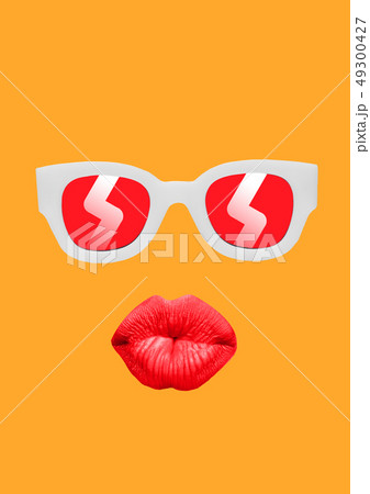 Hot kiss. Modern design. Contemporary art collage. Hot kiss. Modern design. Contemporary art collage. 49300427