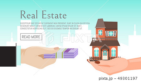 House rent banner, home selection, building buying in hands, real estate concept vector illustration 49301197