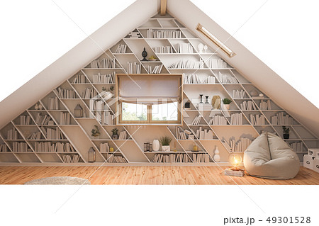 3d illustration interior design ilving room of the attic floor of a private cottage 3d illustration interior design ilving room of the attic floor of a private cottage 49301528