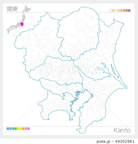 関東の地図 Kanto 白地図風 のイラスト素材