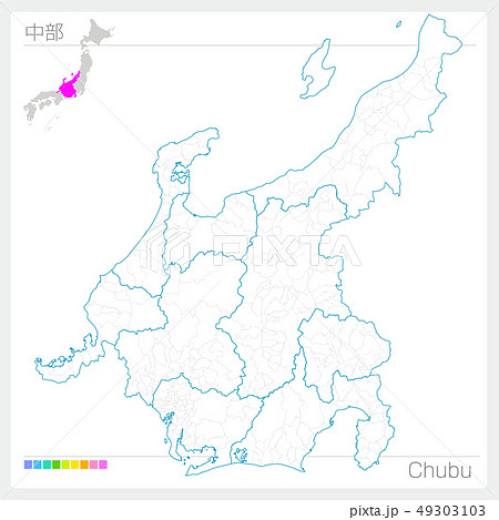 中部地方の白地図イラスト無料素材集 県庁所在地 市区町村名あり