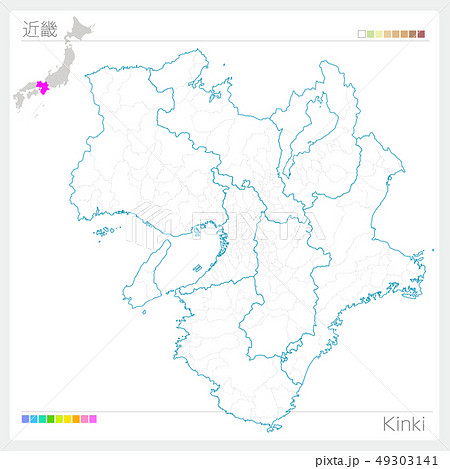 近畿の地図 Kinki 白地図風 のイラスト素材