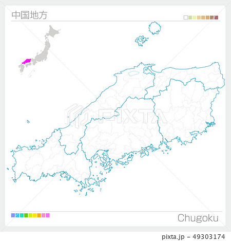 中国地方の地図 Chugoku 白地図風 のイラスト素材