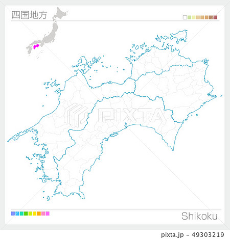 四国地方の地図・Shikoku（白地図風） 49303219