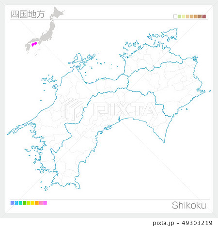 四国地方の地図 Shikoku 白地図風 のイラスト素材