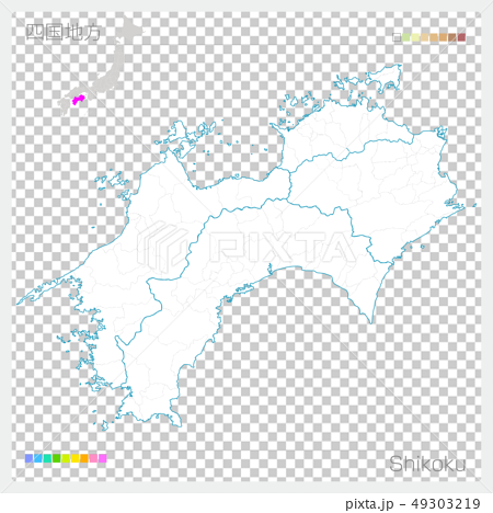四国地方の地図 Shikoku 白地図風 のイラスト素材