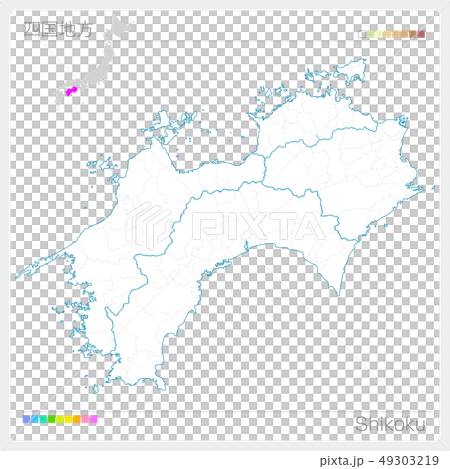 四国地方の地図 Shikoku 白地図風 のイラスト素材