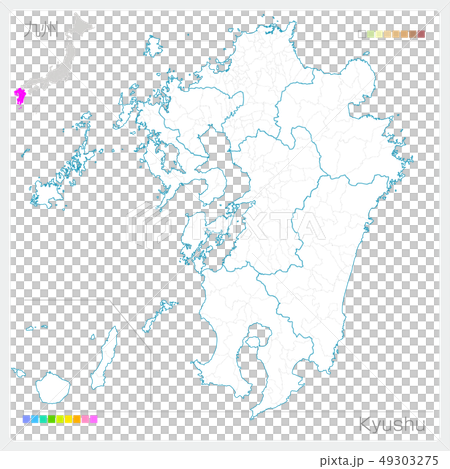 九州地方の地図 Kyushu 白地図風 のイラスト素材