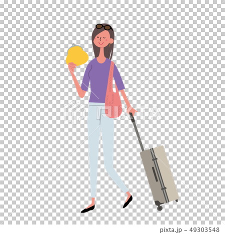 お財布　トランクをもつ　女性　イラスト 49303548