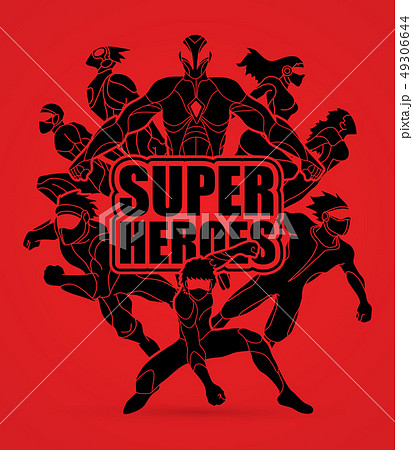 Group of Superhero action graphic vector. Group of Superhero action graphic vector. 49306644