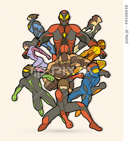 Group of Superhero action graphic vector. 49306646