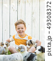 Little boy and corgi puppies 49308372