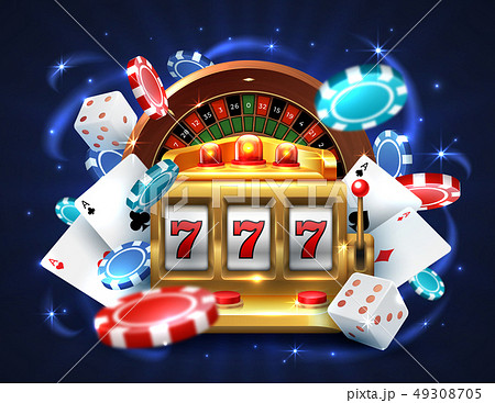 Casino 777 slot machine. Gambling roulette big lucky prize, realistic 3D vector roulette and golden 49308705