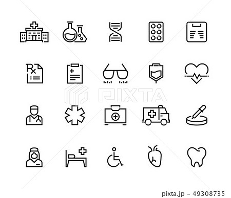 Medical line icons. Hospital care, doctor diagnostic and patient insurance, emergency medicine Medical line icons. Hospital care, doctor diagnostic and patient insurance, emergency medicine 49308735