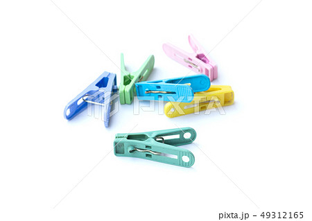 Pile of colorful clothespins isolated on white 49312165