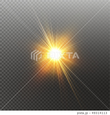 Bright shining sun Isolated on black background. Glow light effect. Vector illustration 49314113