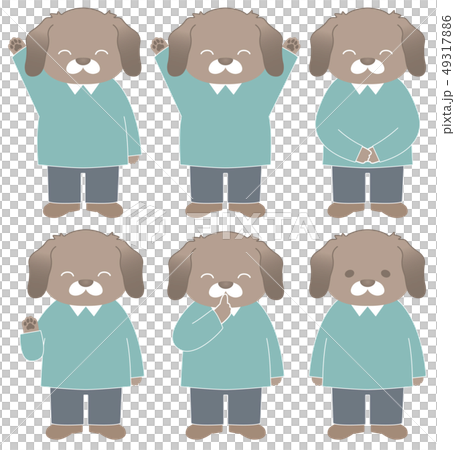 茶色い犬緑服6種ポーズ 茶色い犬緑服6種ポーズ 49317886
