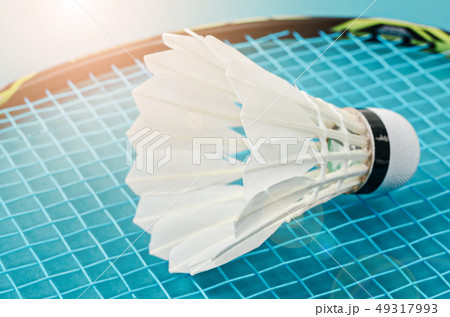 Close up shuttlecock and badminton racket. Close up shuttlecock and badminton racket. 49317993