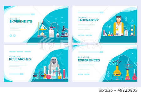 Biohazard chemists vector brochure cards set. Chemistry lab template of flyear, web banner, ui 49320805