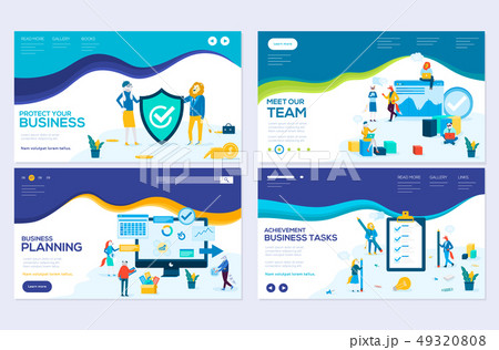 Business school website templates set. Business protection, insurance coaching vector landing page Business school website templates set. Business protection, insurance coaching vector landing page 49320808