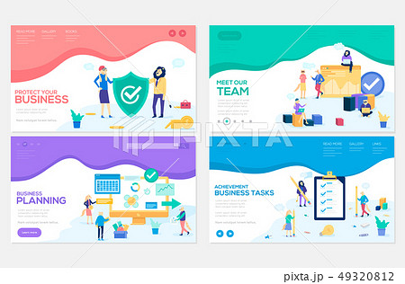 Business school website templates set. Business protection, insurance coaching vector landing page Business school website templates set. Business protection, insurance coaching vector landing page 49320812