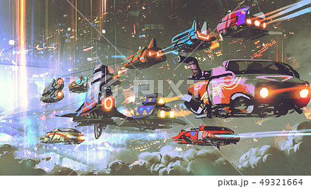 flying car traffic in the futuristic world 49321664