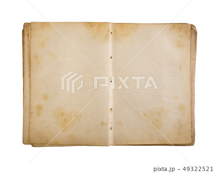 Open old book with blank yellow stained pages 49322521