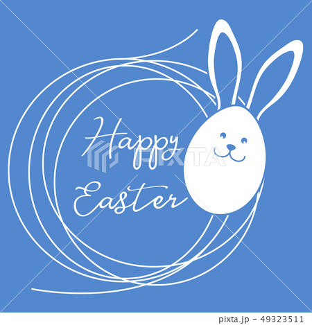 Happy Easter Easter Bunny ears, egg, nest. Linear 49323511