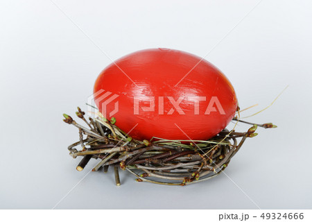 The nest with big red painted ostrich easter egg 49324666